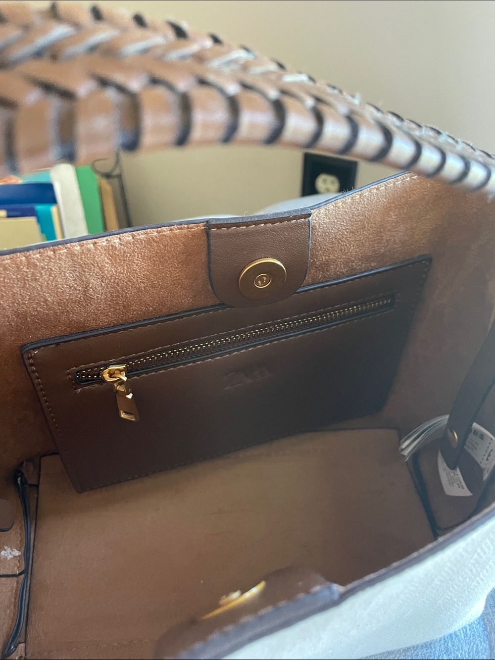 Zara Cream and Brown Woven-Handle Bag - Picture 7 of 9